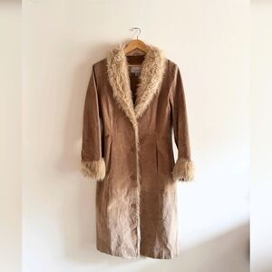 Women's Tan Faux Fur Trim Coat